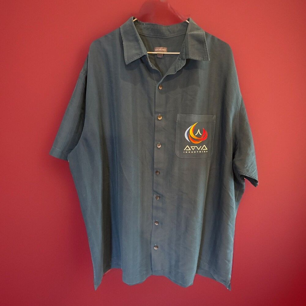 BIG & TALL Van Heusen Graphic Casual Button Up Shirt Blue 2XL GUC